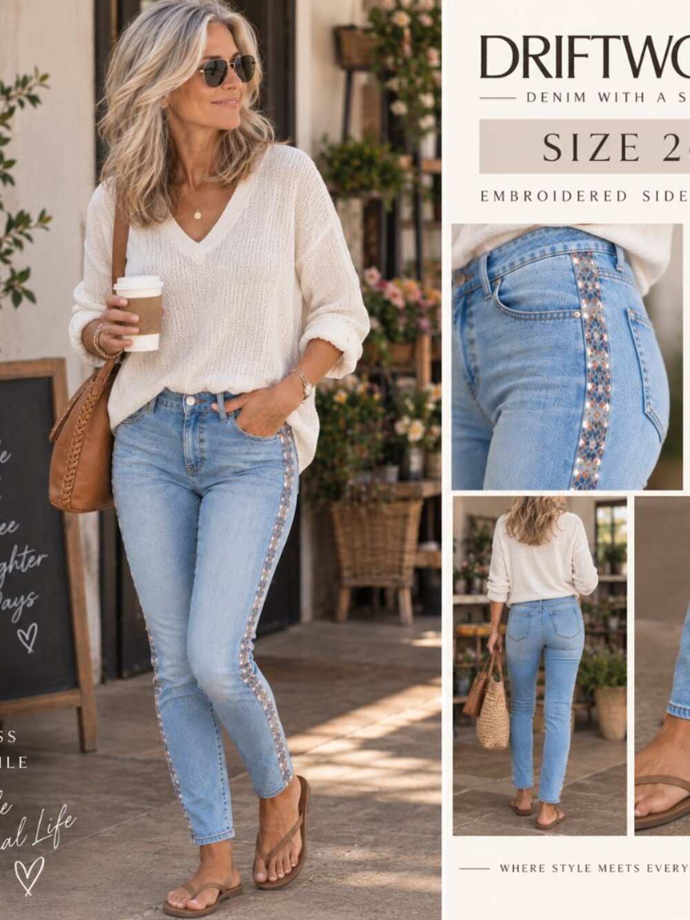 NWT Driftwood Jackie Embroidered Mid-rise Skinny Ankle Jeans Light Blue Size 26